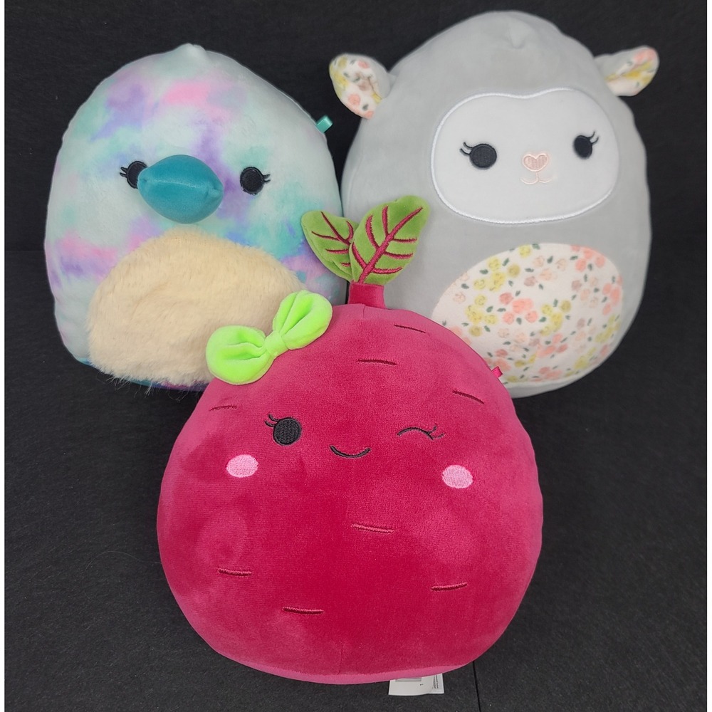 VALUE BUNDLE Squishmallows Lot Elea Lamb Claudia Beet Mitch Platypus Approx 9"